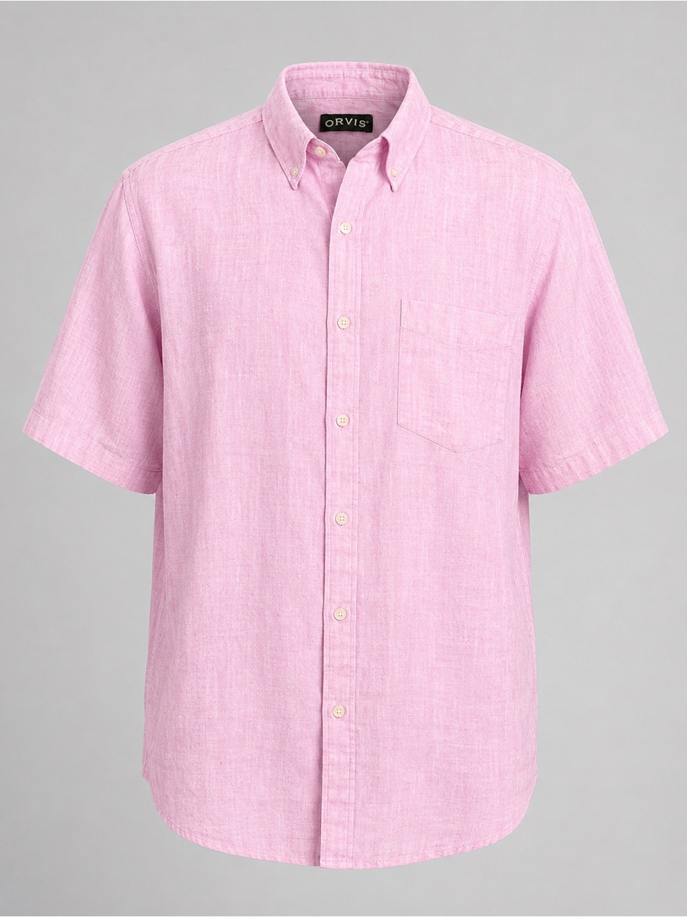 Orvis Linen Shirt Pink Short Sleeve Button Down Coastal Preppy Old Money XL